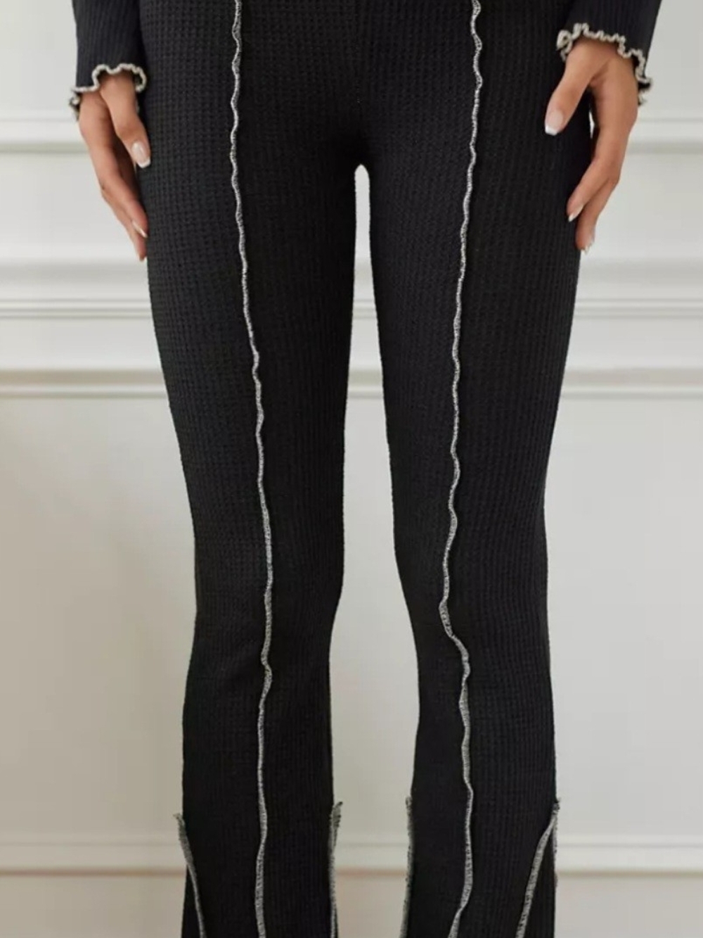 Urban Outfitters Out From Under Black Knit Flare Pants with Contrast White Trim
